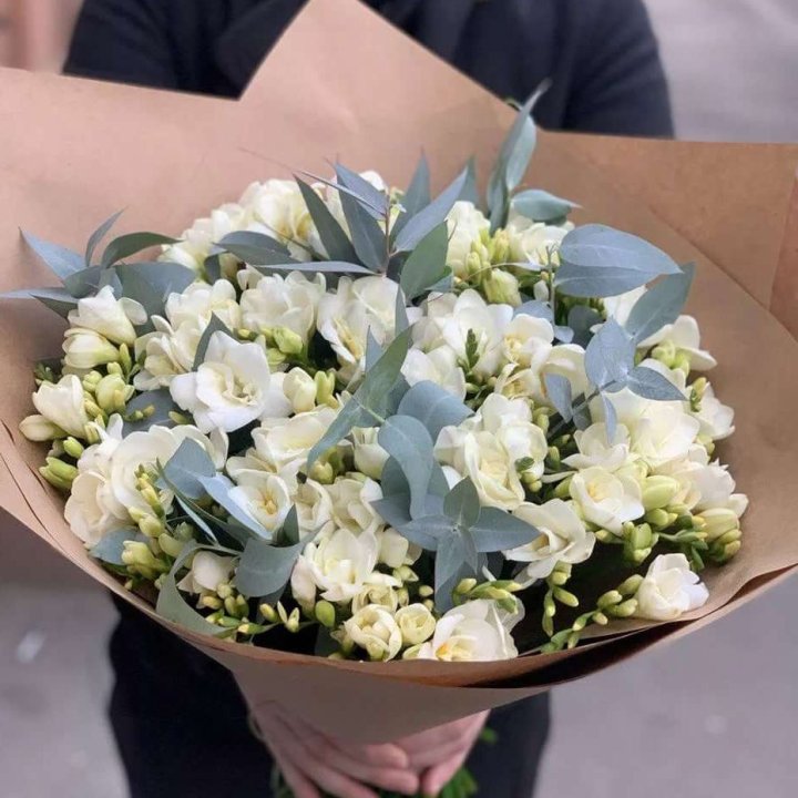 51 фрезия с эвкалиптом в Ставрополи