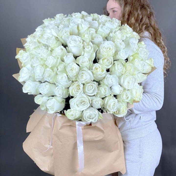 101 белая высокая импортная роза в Ставрополи