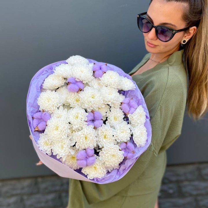  Букет  хризантем и хлопка в Ставрополи