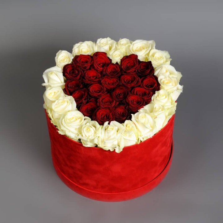 39 красных и белых роз в цилиндре в Ставрополи