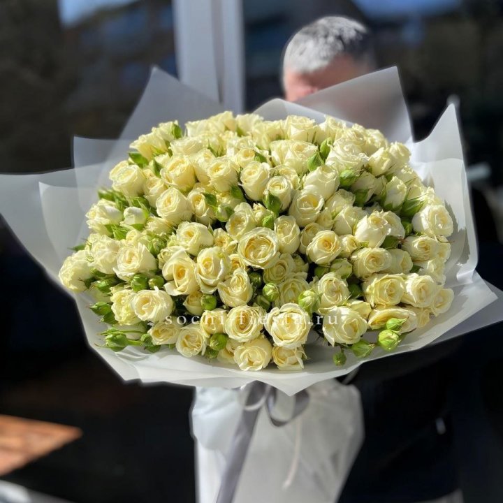 Белые кустовые розы 31 шт в Ставрополи