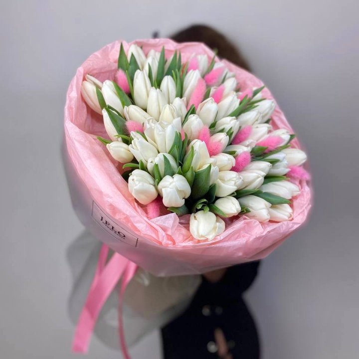 51 белый тюльпан "Рози" в Ставрополи