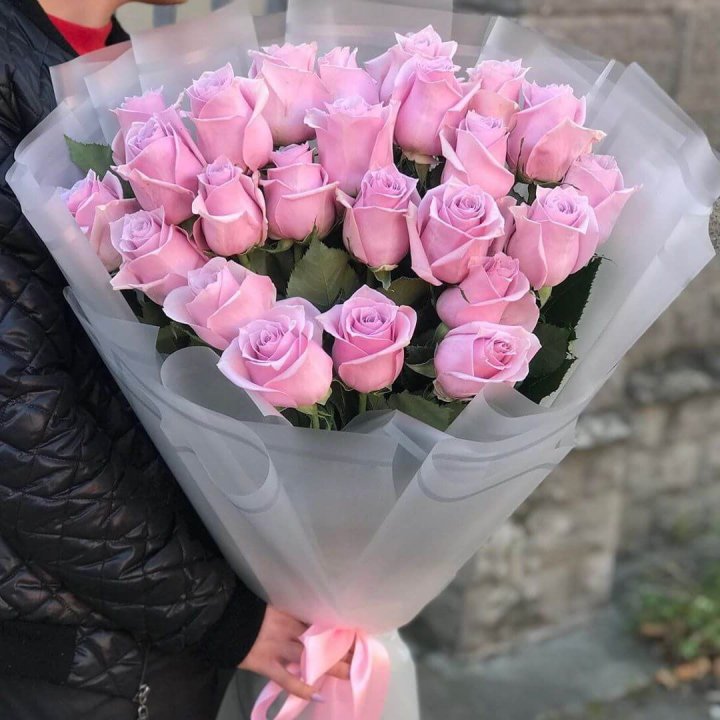 25 высоких розовых роз в Ставрополи