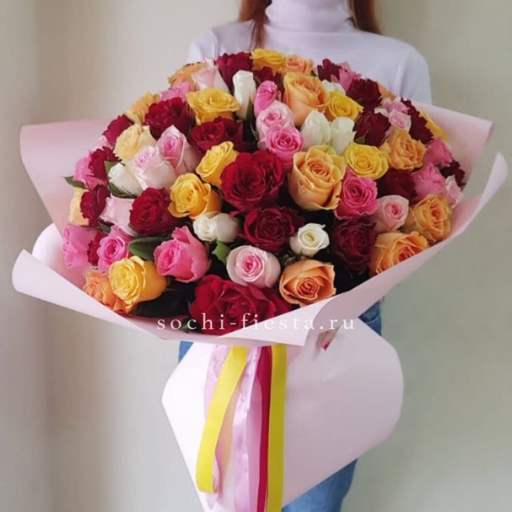 101 роза Кенийский микс "Нежность" в Ставрополи